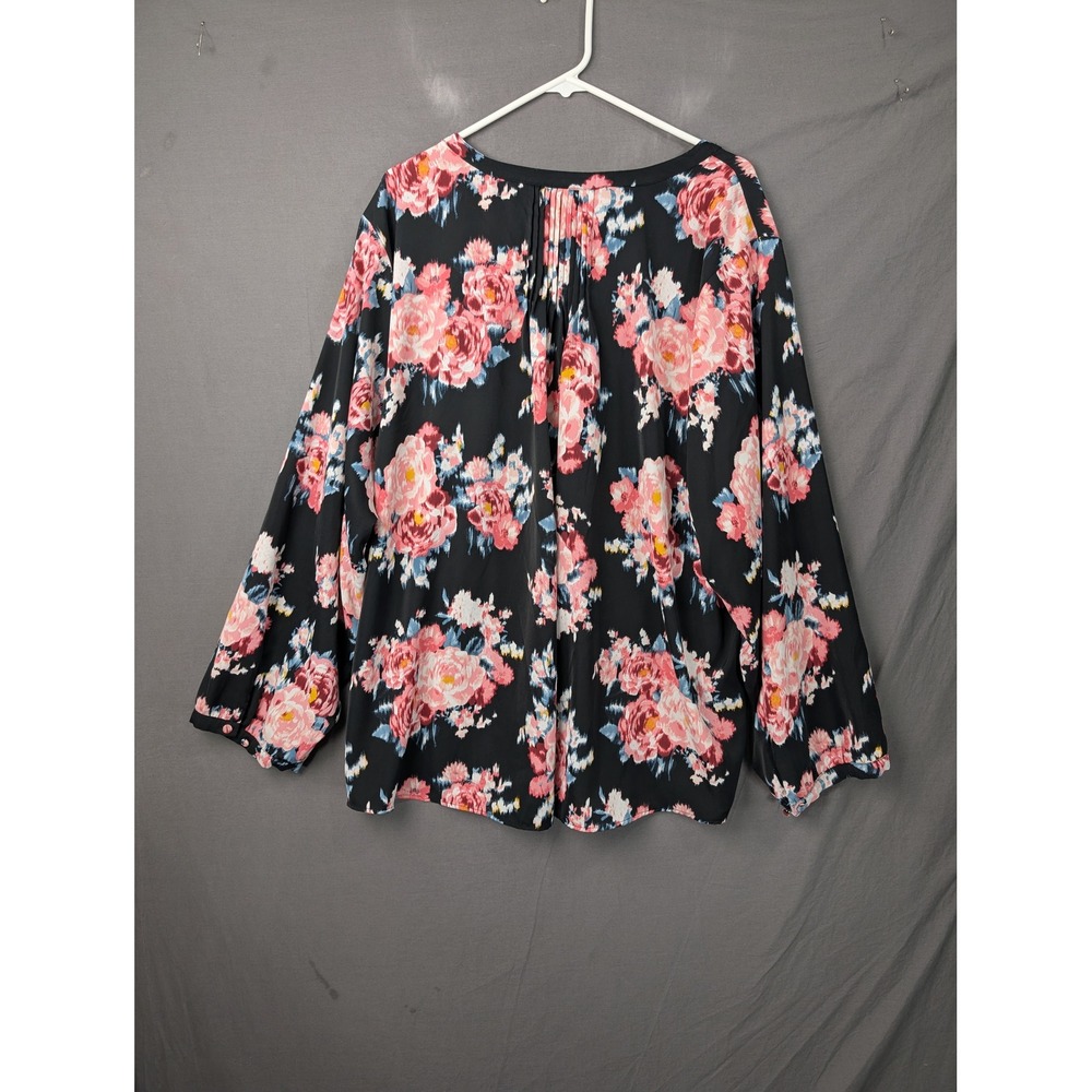 Torrid Black Pink Floral V-Neck Pleated Front Long Sleeve Blouse Plus Size 5